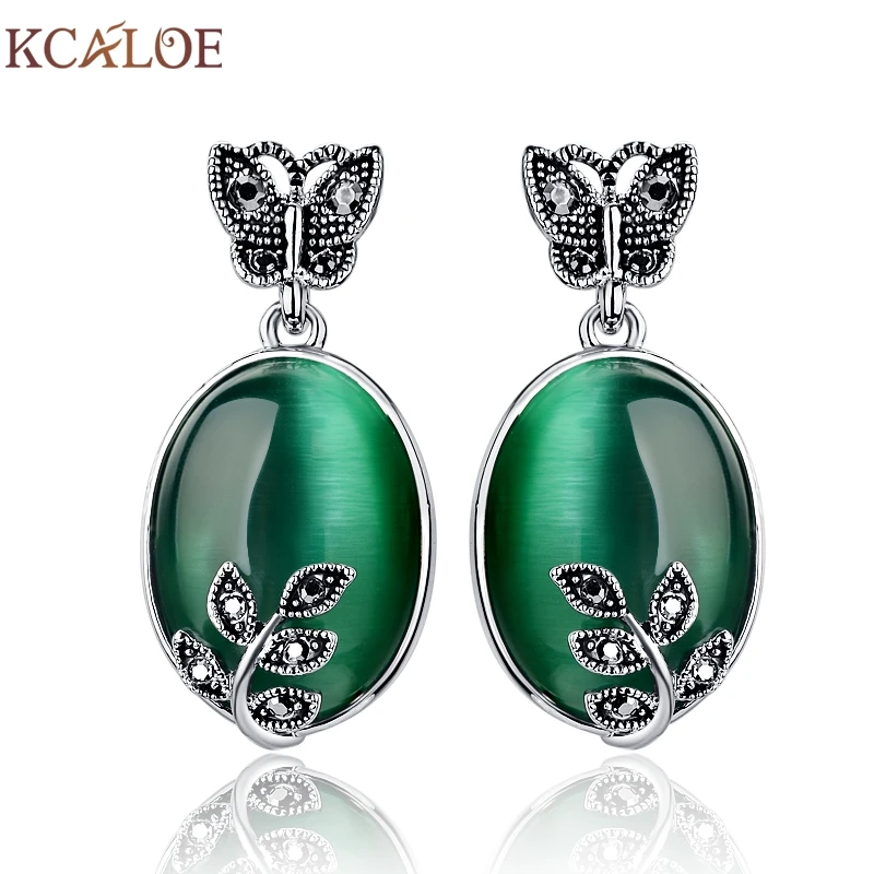 Green Agate font b Earrings b font Silver Plated Jewelry Natural Stone Jade Stud font b