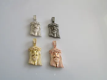 

yellow gold and white plating plating with 28" bead chain micro pave high quality jesus necklace factory direct selling