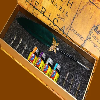 

New Natural Feather Dip Pen Set
