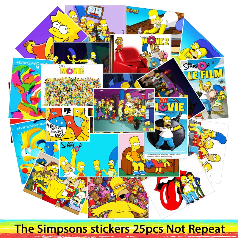 

25pcs Cartoon Movie The Simpsons Sticker For Kids Toy Luggage Skateboard Phone On Laptop Moto Bicycle Wall Guitar Stickers
