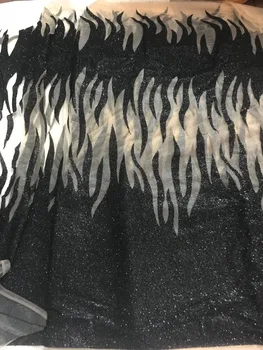 

S-8511 embroidery net lace fabric French net lace fabric with glued glitter decoration