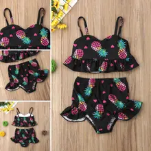 Одежда для малышей, комплект из 2 предметов, милые с рисунком ананаса для девочек Лето Бикини Пляжная, купальный костюм, пляжная одежда