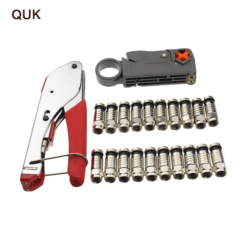 

QUK Pliers Wire Stripper Coaxial Cable Manual Crimping Tool Set Kit For F-Type Connector RG58 RG59 RG6 Compression Connectors