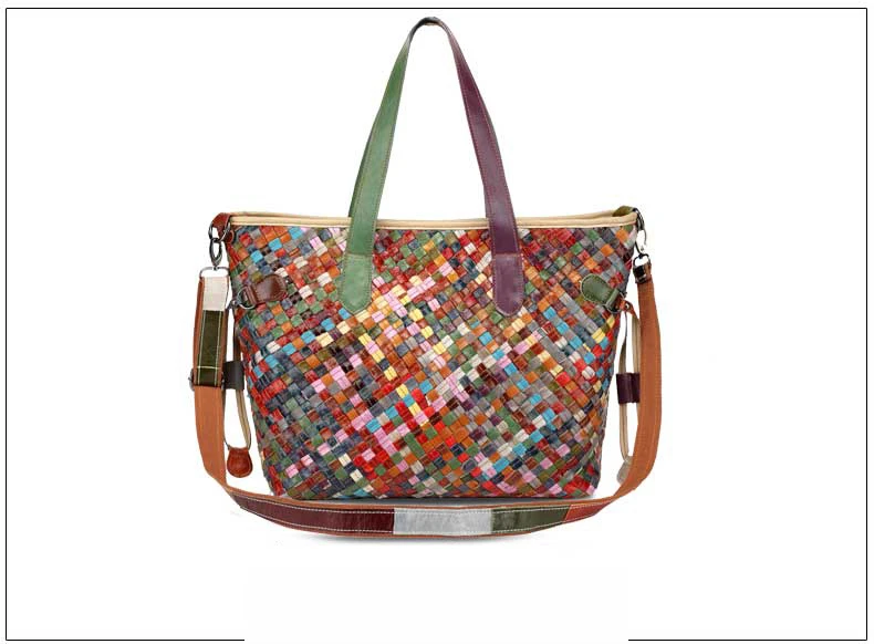 Genuine Leather Handmade Women's bag  Knitted  Colorful  Shoulder  Bag Strap satchel cow skin handbags (15)