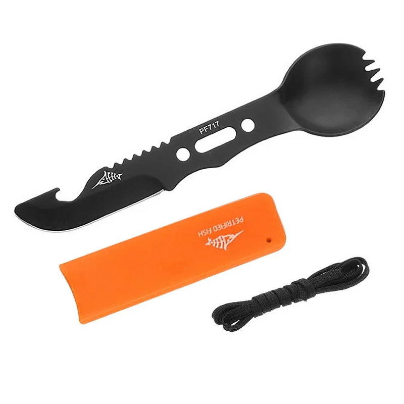 Camping Combo Tableware Survival Multifunctional Utensil Stainless Steel Emergency Survival Knife Fork Outdoor Kitchen Tools
