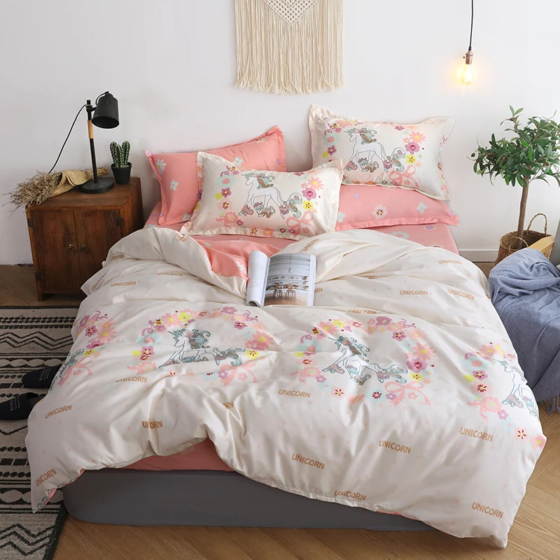 

Bedding Set Orange white brown stripes AB side (Duvet Cover + Bed Flat Sheet + Pillow Case) 5 size Fashion Geometric set