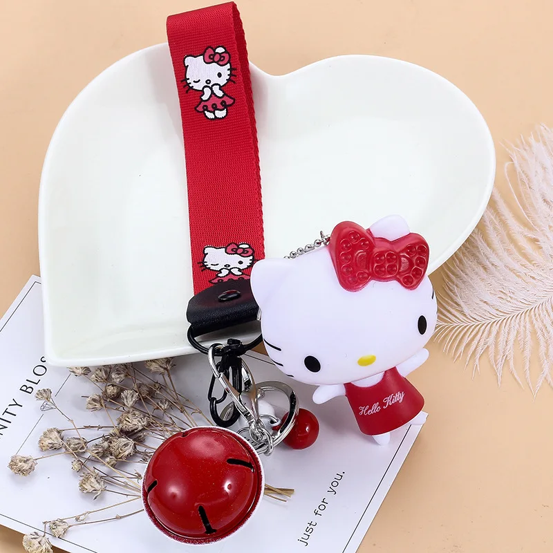 

New Hello Kitty Women Keychain Chimes Cute Cartoon Girls Gift Fashion Wrist Band Car Bag Key Ring Trinket Couple Keychain