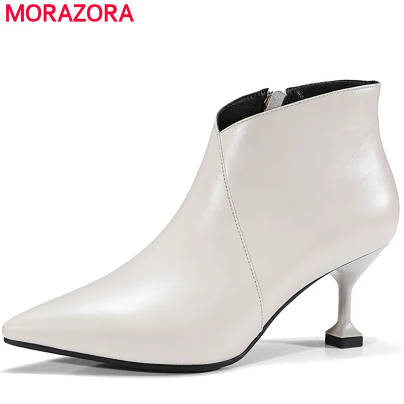 

MORAZORA Top quality womens boots fashion punk high heels shoes woman genuine leather shoes ankle boots spring autumn party
