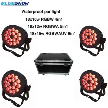 

No tax custom by air, 4pcs/case Outdoor Flat LED par light with case 18pcs RGBW 4in1 waterproof par RGBWA 5in1 15w RGBWAUV6in1