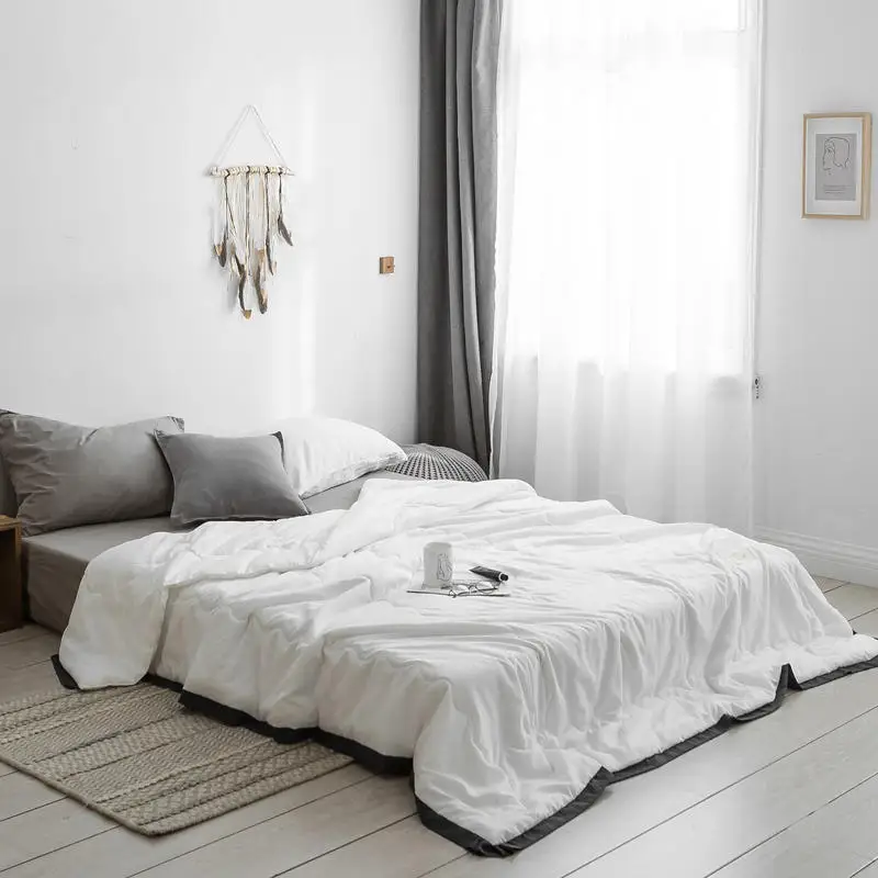 Famvotar Brief Pure White Summer Quilt Washed Cotton Quilted Blanket