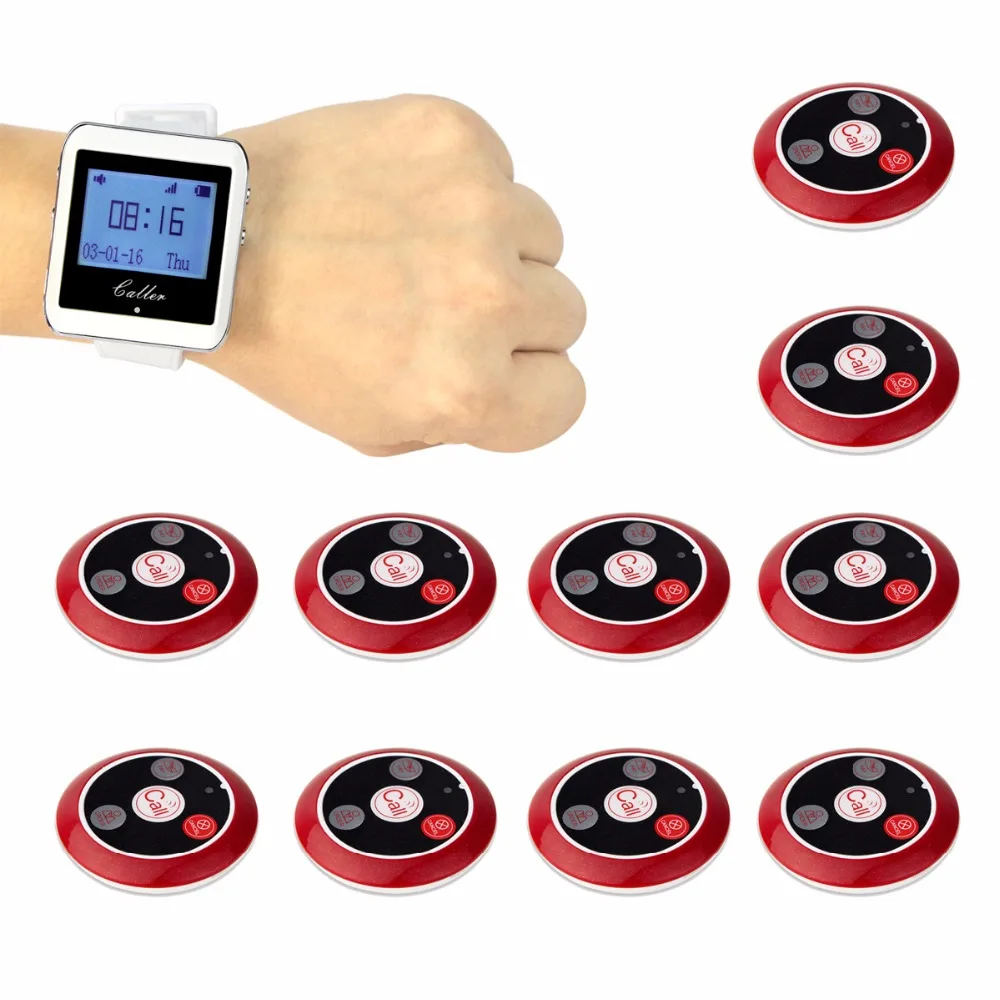 TIVDIO Restaurant Pager Wireless Calling System Paging System with 1 Watch Receiver 10 Call Button Restaurant