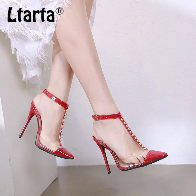 

LTARTA 12cm 2019 Women Sexy Rivet Pumps Street Photo Transparent Sexy Comfortable Rivet Matching High-heeled Sandals JXQ-168-9
