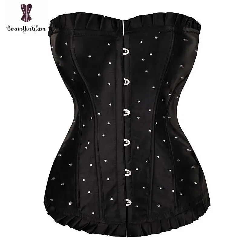 White Polka Dot Black Corset Red Blue Purple Corselet Plus Size Satin