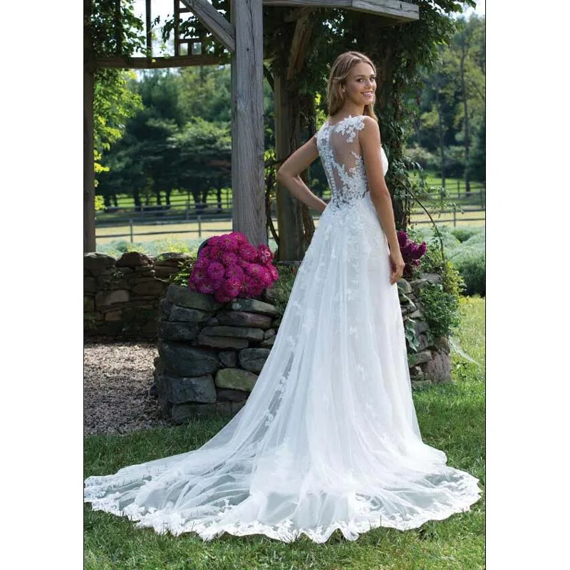 Vestido De Noiva белое цвета слоновой кости кружево ТРАПЕЦИЕВИДНОЕ свадебное платье 2019