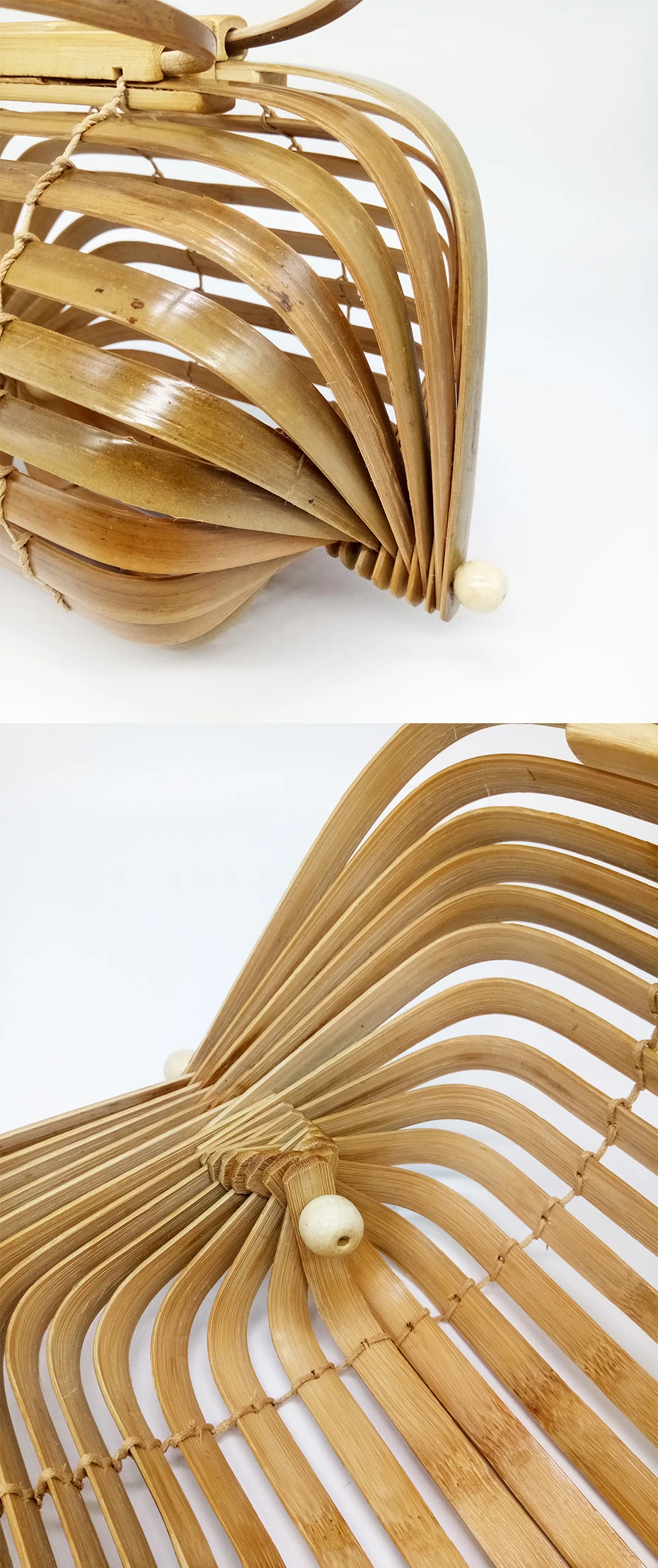 Бамбуковая Сумка Женская Топ-пляжная сумка с ручкой летняя Бохо тканая деревянная открытая Женская сумка клатч Складная Вращающаяся ось дизайн
