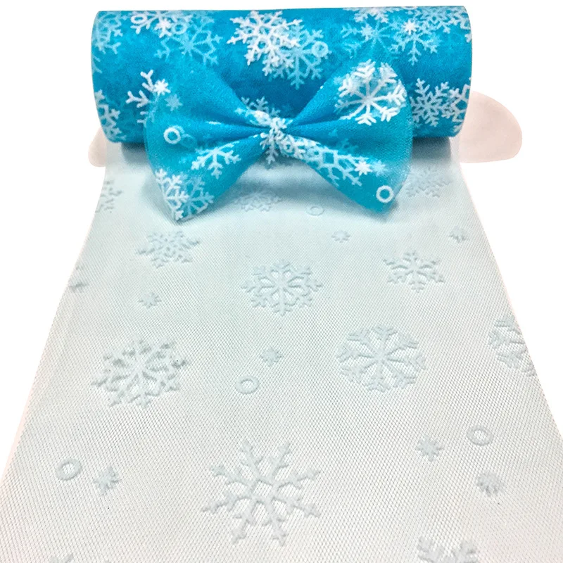 6inch*10Y Snowflake Printed Organza Tulle Rolls for Christmas Decoration Frozen Party Tutu Skirt Wedding Dress Supplies Deco