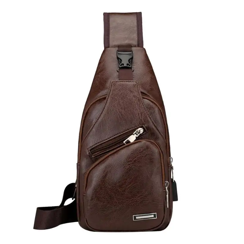 

MOJOYCE USB Charging Men Teen Chest Pack PU Leather Sling Shoulder Strap Bags High Quality Solid PU Boys Men Chest pack
