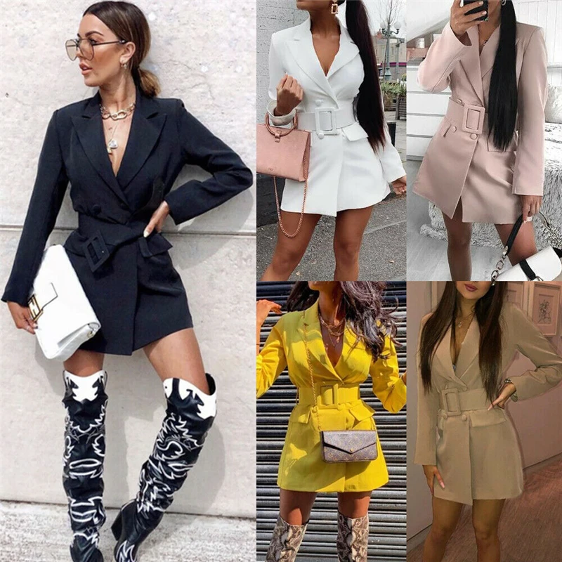 Модный однотонный Блейзер, зимнее женское пальто, плюс размер, пальто с длинным рукавом, сексуальные женские блейзеры, куртки, офисные женские блейзеры, топы