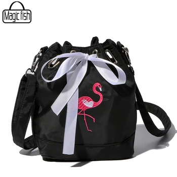 

Waterproof Nylon Women Messenger Bags Fashion Good Quality Female Bucket Shoulder Bags Flamingo Embroidery Women Bag A1563/l