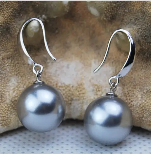 

FREE SHIPPING>>> free shipping 13377 Beautiful AAA+ 16mm Gray South Sea Shell Pearl Earring