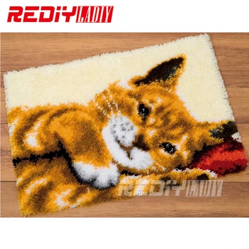 

Hot Latch Hook Rug Kits DIY Needlework Unfinished Crocheting Rug Yarn Cushion Mat Cat in Sleep Embroidery Carpet Free Shipping