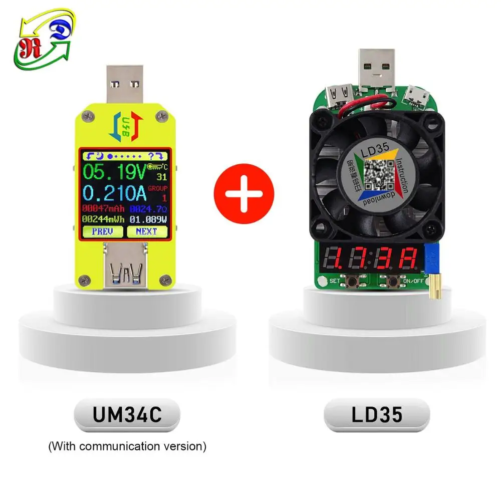 RD UM34 UM34C Для APP USB 3,0 Тип-C DC Вольтметр Амперметр Напряжение измеритель тока, для батареи зарядки измерения Кабельный тестер сопротивления - Цвет: UM34C and LD35