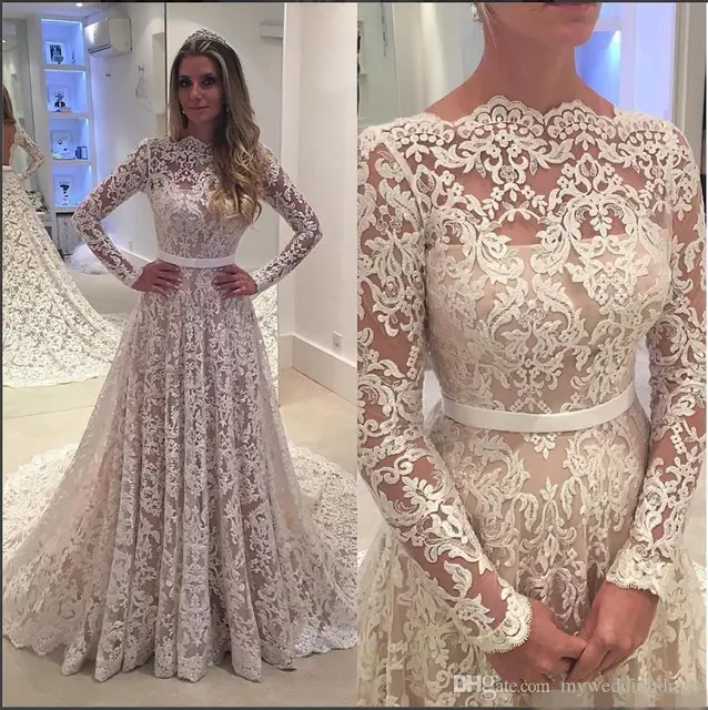 New Arrival Full Lace Applique Long Sleeves 2017 Arabic Wedding Dresses A Line Bridal New Arrival Full Lace Applique Long Sleeves 2017 Arabic Wedding Dresses A Line Bridal