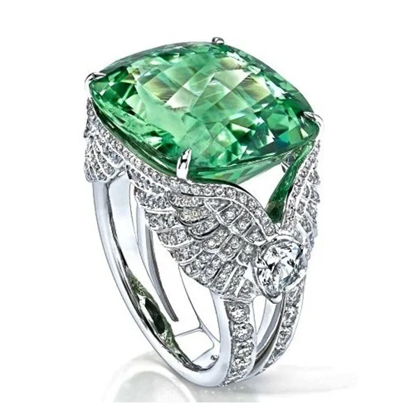 

Luxury Female Green Stone Ring Cute 925 Silver Wedding Birthstone Rings For Women Promise Love Engagement Ring