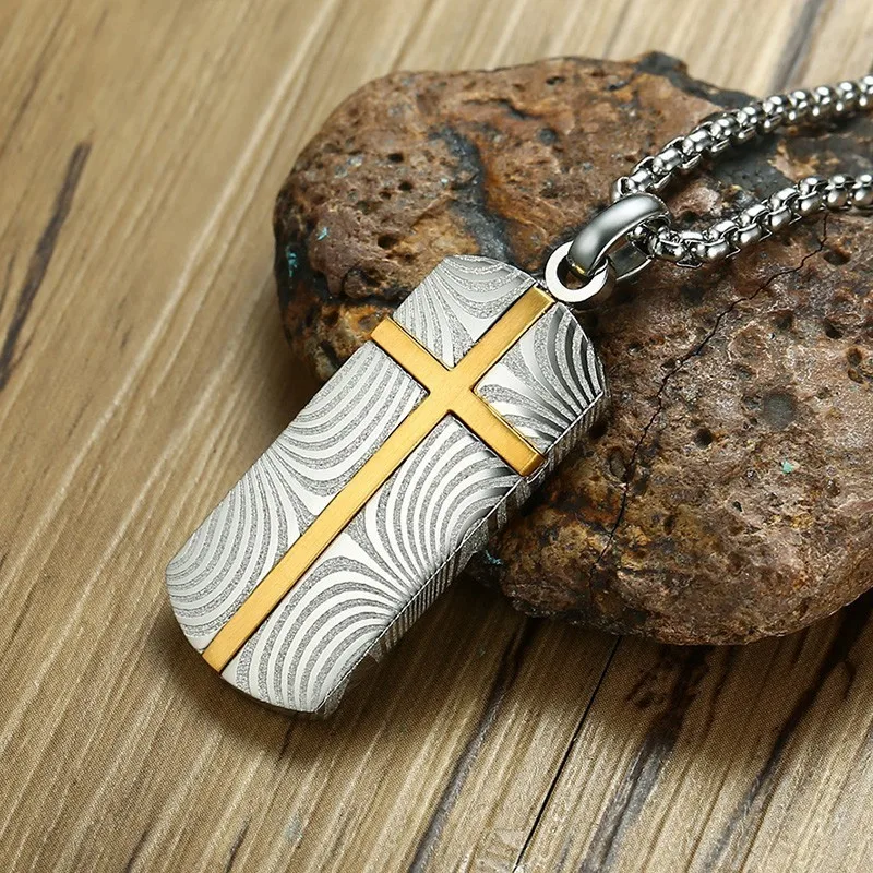 Vnox Unique Damascus Steel Cross Necklace for Men Vintage Latin Cross Prayer Pendant Male Colar Persian Mysterious Gifts Vnox Unique Damascus Steel Cross Necklace for Men Vintage Latin Cross Prayer Pendant Male Colar Persian Mysterious Gifts