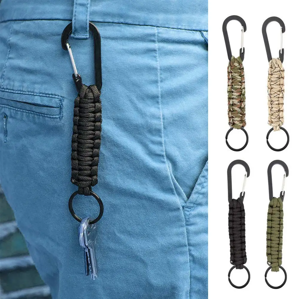 Paracord المفاتيح مع حلقة تسلق ، مضفر الحبل فائدة حلقة هوك ل مفاتيح سكين مضيا في الهواء الطلق التخييم المشي لمسافات طويلة على ظهره