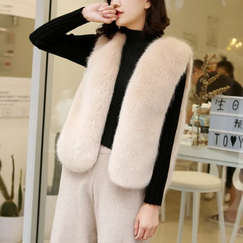 

Fur Coat Women Winter Fashion Casual Sleeveless Faux Fur Vest Woman Faux Fox Fur Faux Fur Coat 5 Colors Ribbon Decoration Top