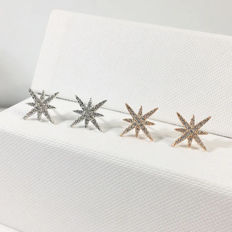 

The new listing 925 silver and rose gold Eight-pointed star fashion earrings with cubic zircon jewelry for girl drop shipping