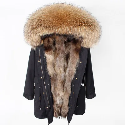 OFTBUY, зимняя женская куртка, пальто из натурального меха, парка, воротник из меха енота, подкладка из лисьего меха, свободное Черное длинное пальто, уличная мода - Цвет: 5