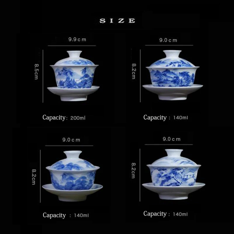 200 мл бутик Цзиндэчжэнь синий и белый фарфор Пейзаж Gaiwan Чайник Китайский Чайный набор кунг-фу чаша мастер чайная чашка чайник