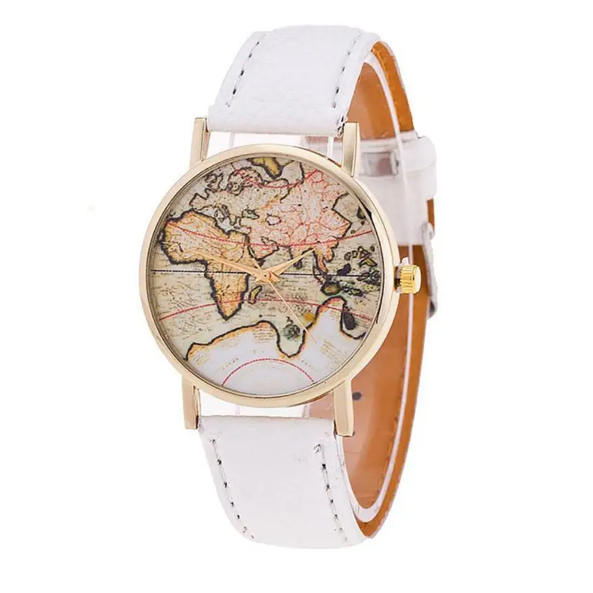 Модные женские кожаные часы с картой мира, модные женские наручные часы, повседневные Роскошные Кварцевые часы, Relogio Feminino# D - Цвет: C