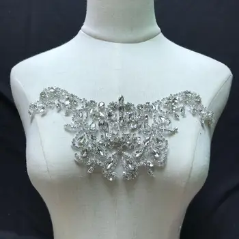 

1 pair Rhinestone bead applique, heavy bead handmade rhinestone applique for bridal sash
