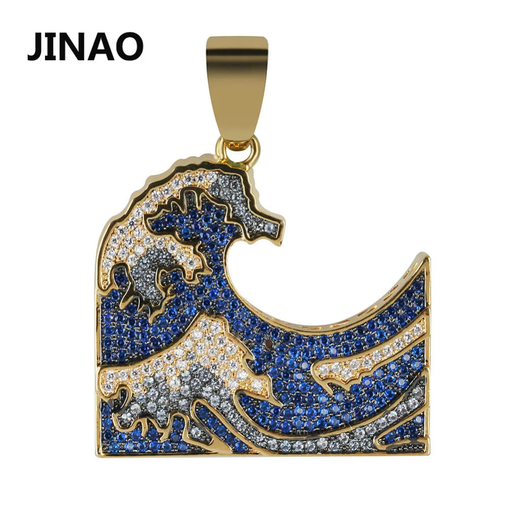 

JINAO Iced Out Emoji Sea Wave Pendant & Necklaces Hip Hop Gold Silver Color Chains For Men Mask Gifts Jewelry Native