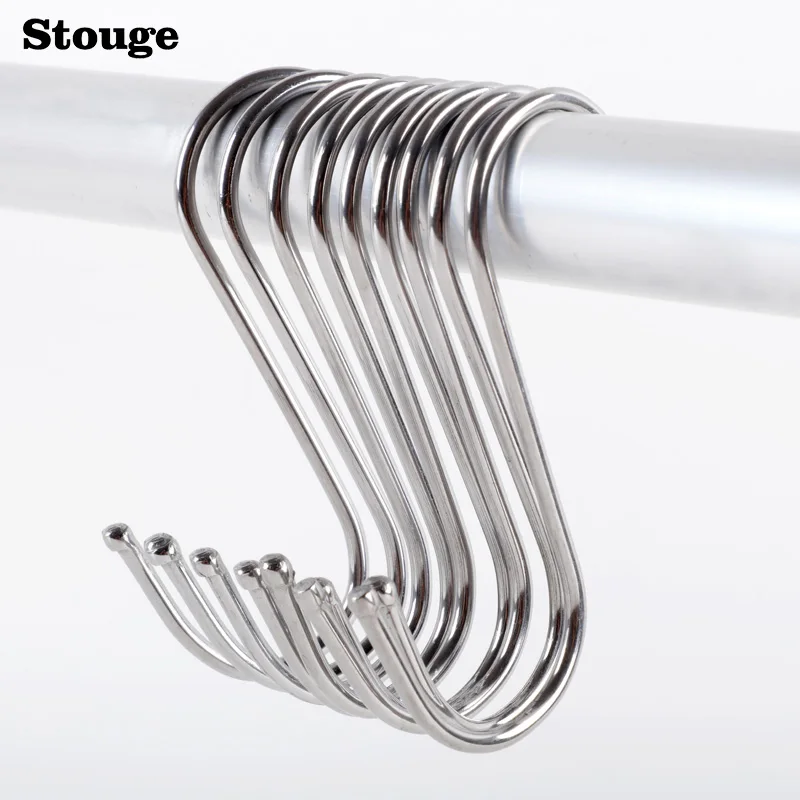 

Stouge 10PCS Powerful Stainless Steel S Shaped Hanger Hook Bathroom Kitchen Clothing Hanger Hooks Railing Clasp Holder Hooks Big