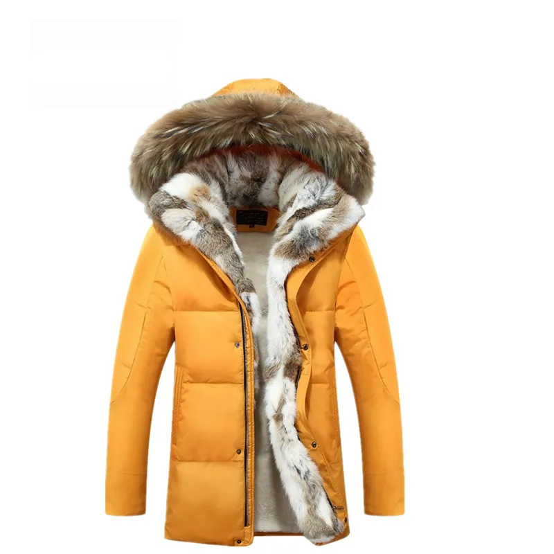 Real Rabbit Fur Liner Woman Man Couple Down Parkas ,2018 New Fur Hooded Thick Cotton Coat ,Super Warm Winter Jackets