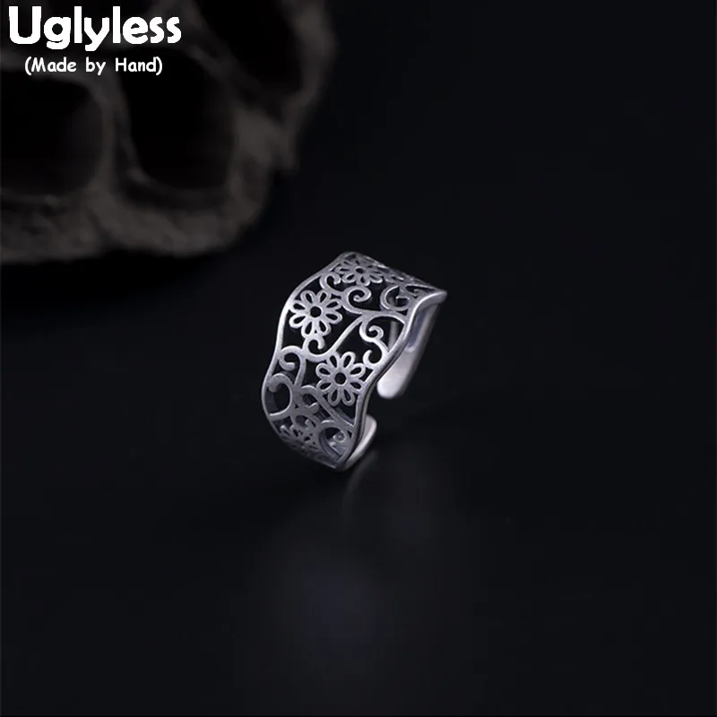 Uglyless 100% реальные фотосеребряные цветы этнические кольца на палец для женщин