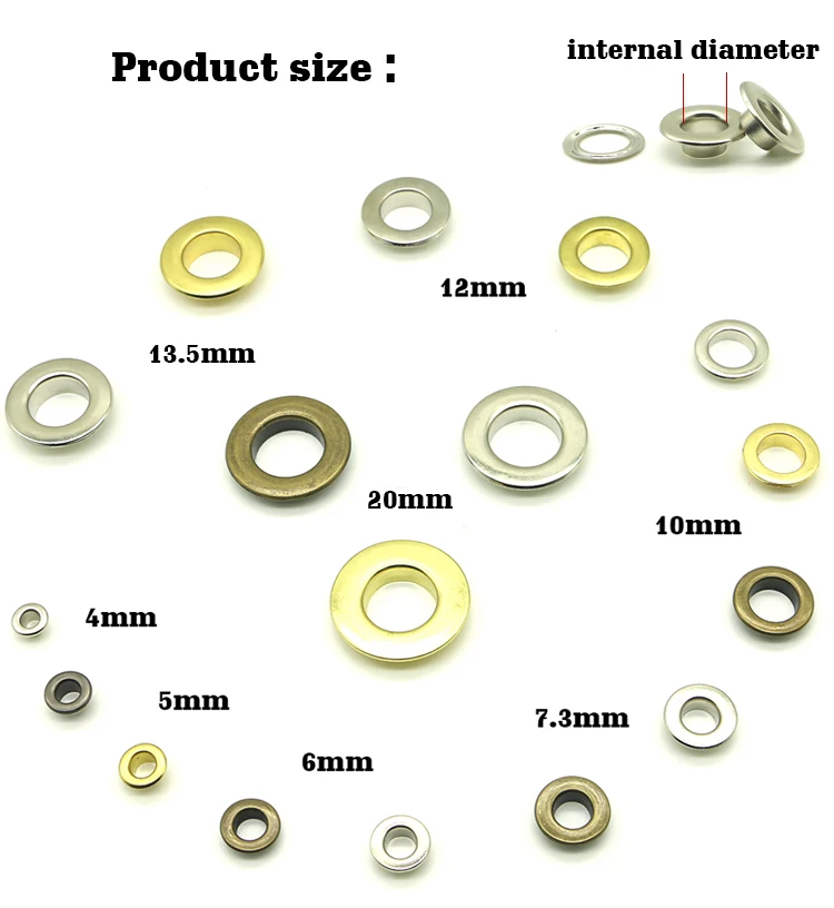 4 цвета внутренний диаметр 4 | 5 | 6 | 7,3 | 10 | 12 | 13,5 | 15 | 20 мм плоские проушины металлические проушины для штор джинсов, одежды, сумок, люверсов для обуви