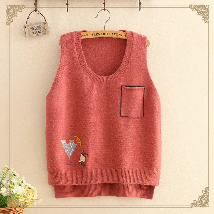 

Schoolgirl clothing of Autumn new literary female children 's recreational round collar sweater vest students Knitting waistcoat