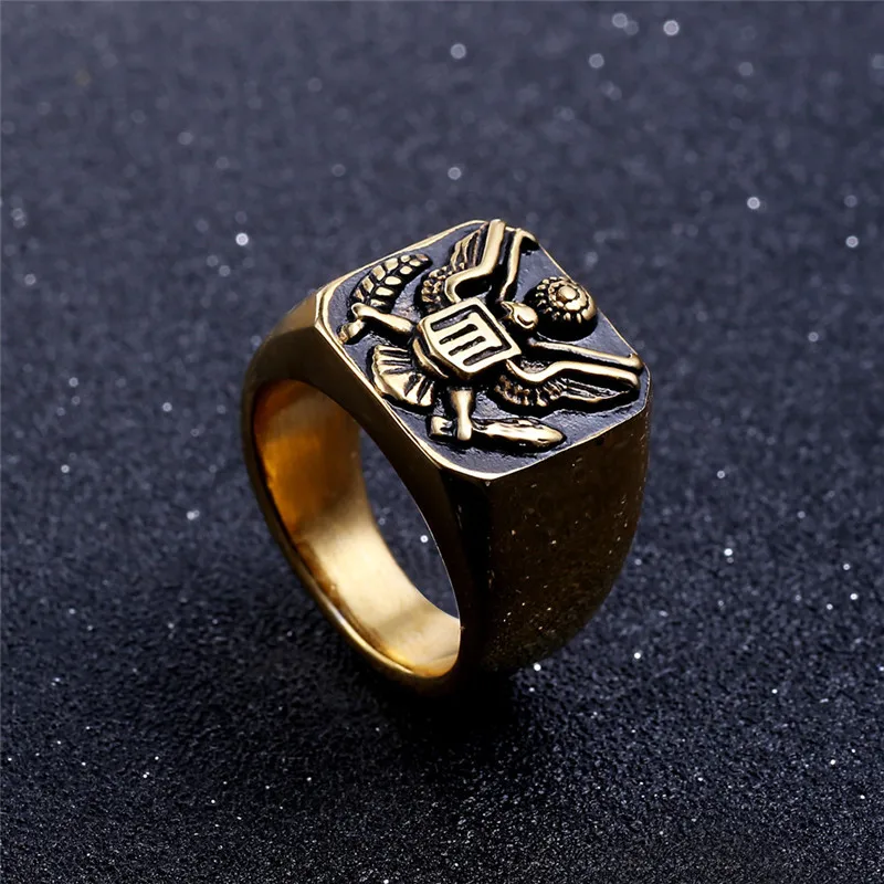 Gold USA Military Badges Rings For Men,Stainless Steel Eagle Totems Rings For Male,Large Ring Men Jewelry Dropshipping