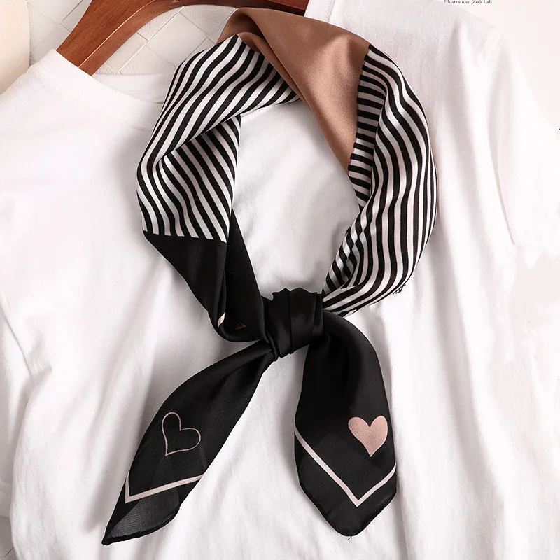 

Luxury Small Scarf Soft Hair Tie Band Decorative Multifunctional Head Scarf Multicolor Stripe Print Kerchief Neck