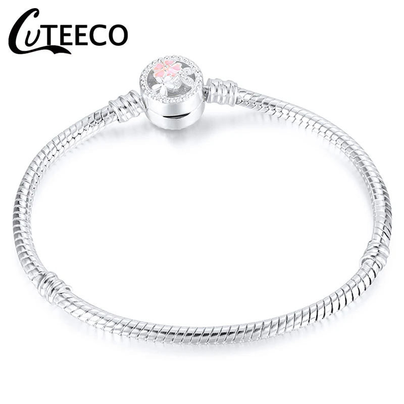 

CUTEECO Daisy Cherry Blossom Charm Bracelet 2018 New Silver Color Snake Chain Fits Brand Bracelet For Women Jewelry Gift