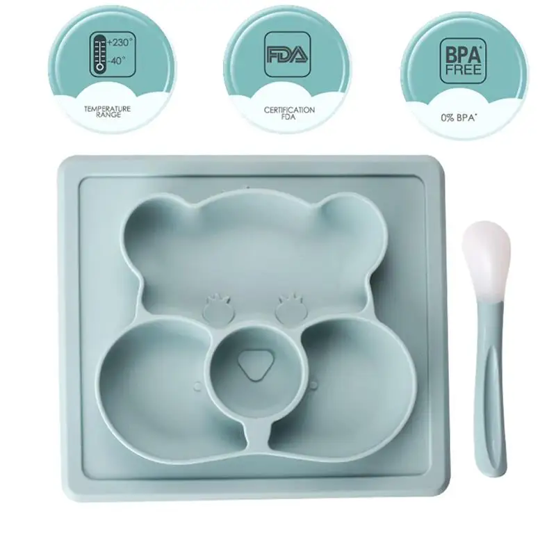 

Baby bowl+spoon Feeding Food Tableware Cartoon Bear Kids Dishes Eating Dinnerware Non-slip Anti-hot Training Dinner Plate