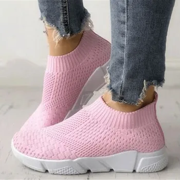 

Women Shoes Plus Size Sneakers Women New Vulcanized Shoes Casual Female Slip On Flat Shoes White Mesh Walking Footwear