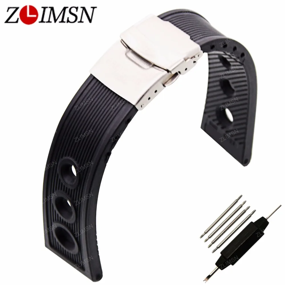 

ZLIMSN Mens Black Holes Super Ocean Diver Silicone Watchbands Rubber Watch Strap Band Watchband 22mm relogio BRE101