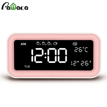 

LED Mirror Alarm Clock Wake Up Light Digital Snooze Table Clock Electronic Large Time Temperature Display Desktop Home Decor