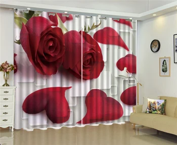 

Modern Curtain Delicate Red Roses Love 3D Floral Curtains Romantic Practical Fine Curtains